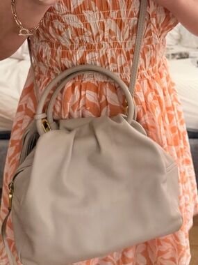 Hobo Handbag in Taupe with handles and adjustable crossbody